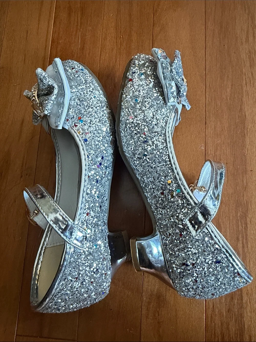 Girls' Silver Glitter Mary Jane Heel Shoes